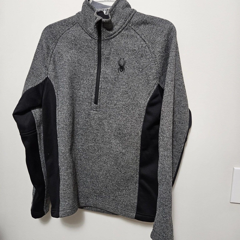 Spyder 1/4 Zip Gray Black Mens S embroidered logo pocket pullover LNC